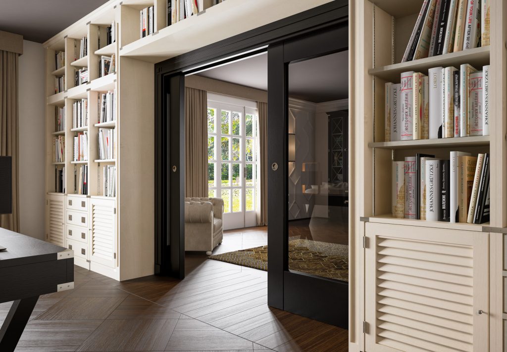passing wall unit with pull-out doors