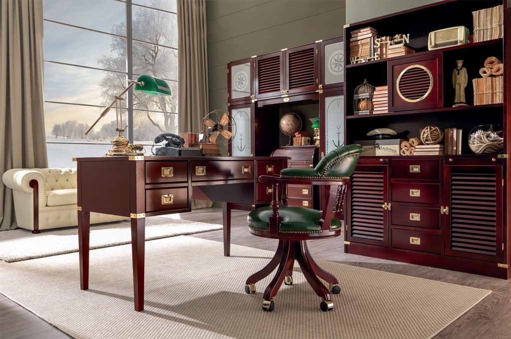 office with navy style furniture