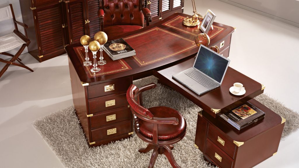 office with navy style furniture.
