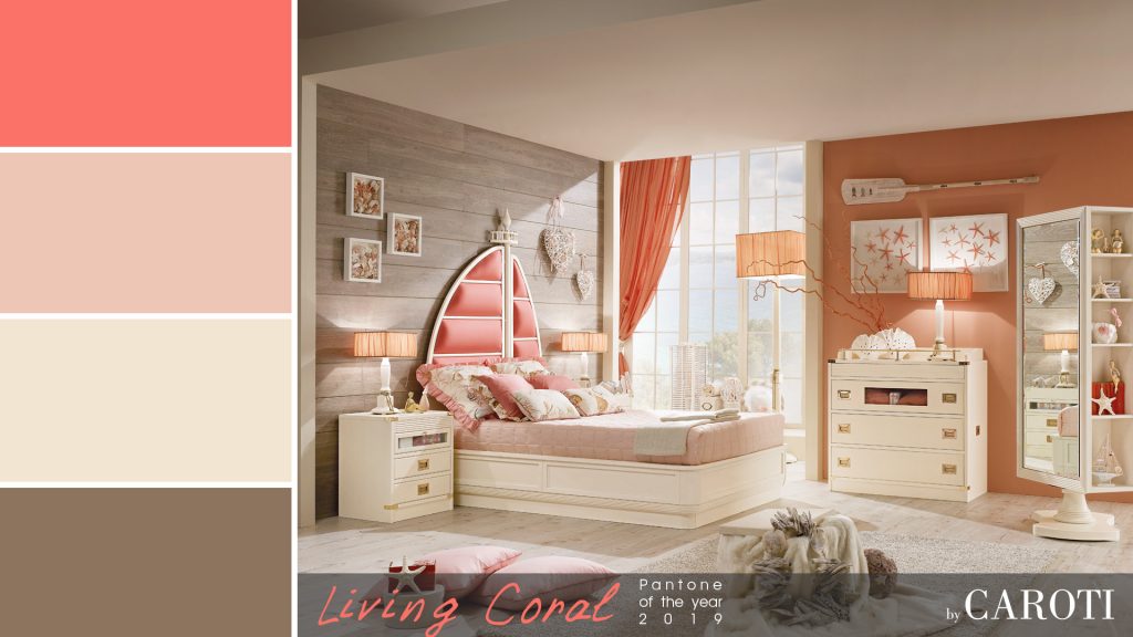 Pantone Living Coral color of the year 2019 palette beige taupe ariel girl bedroom caroti vecchia marina