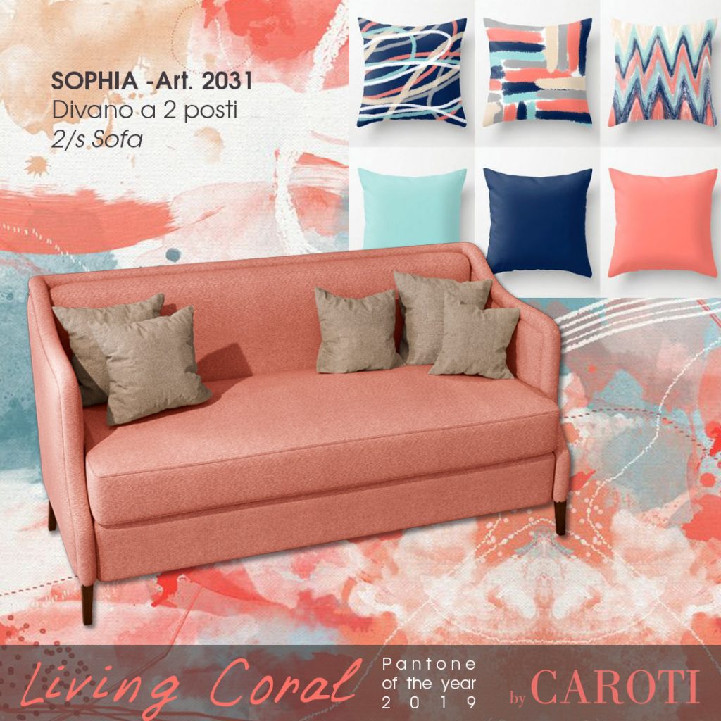 Pantone Living Coral color of the year 2019 palette aqua concept by caroti office sofa