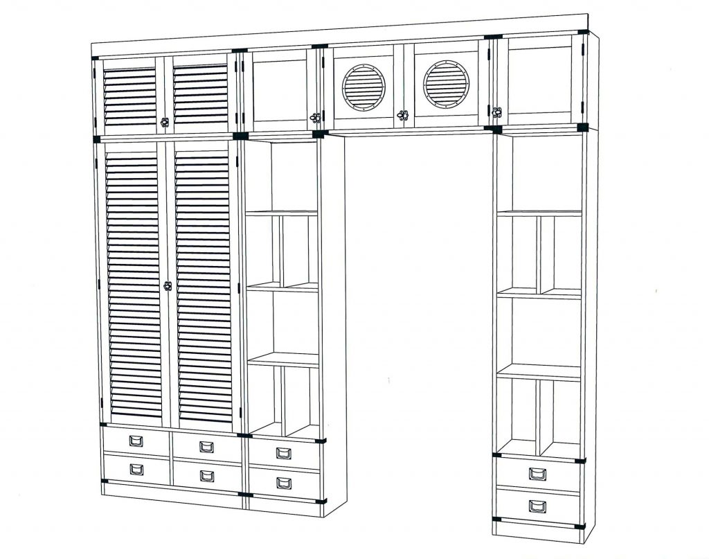 technical plan of Modular bridge cabinet 