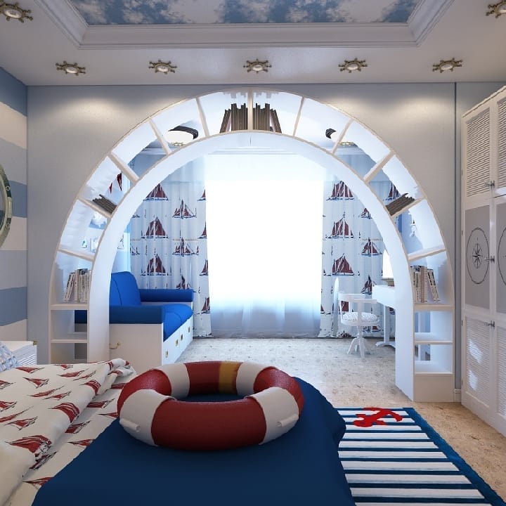 arched double sided bookcase kids bedroom