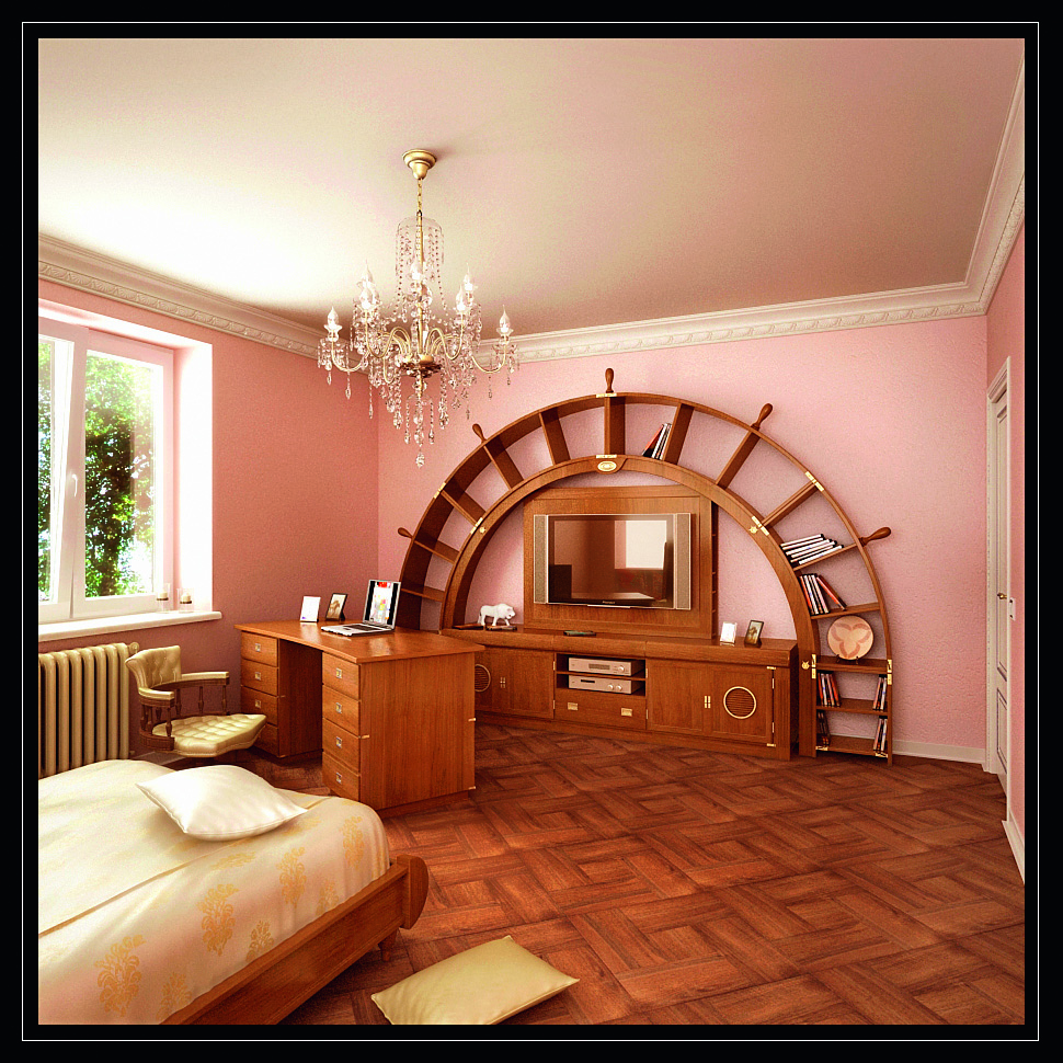 arched bookcase with tv-stand