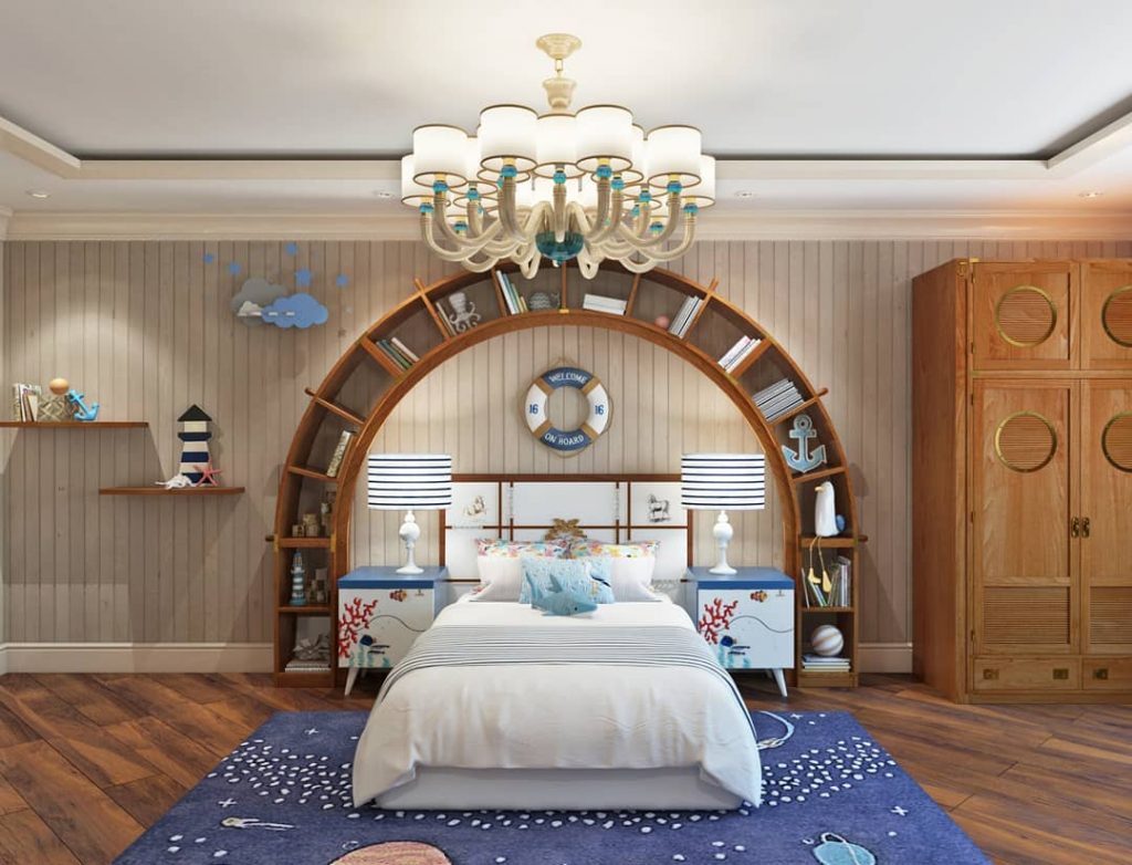 arched bookcase with bed